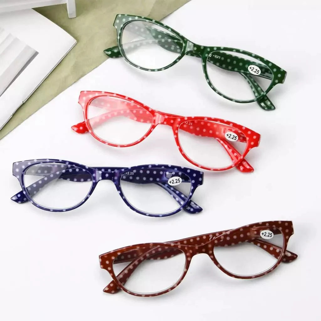 4 Pack Oval Reading Glasses Colorful Polka Dots Readers R074P