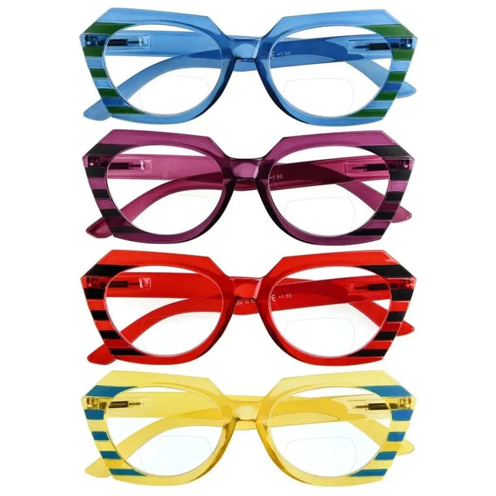 4 Pack Oval Design Bifocal Reading Glasses Stripe Readers BR2135
