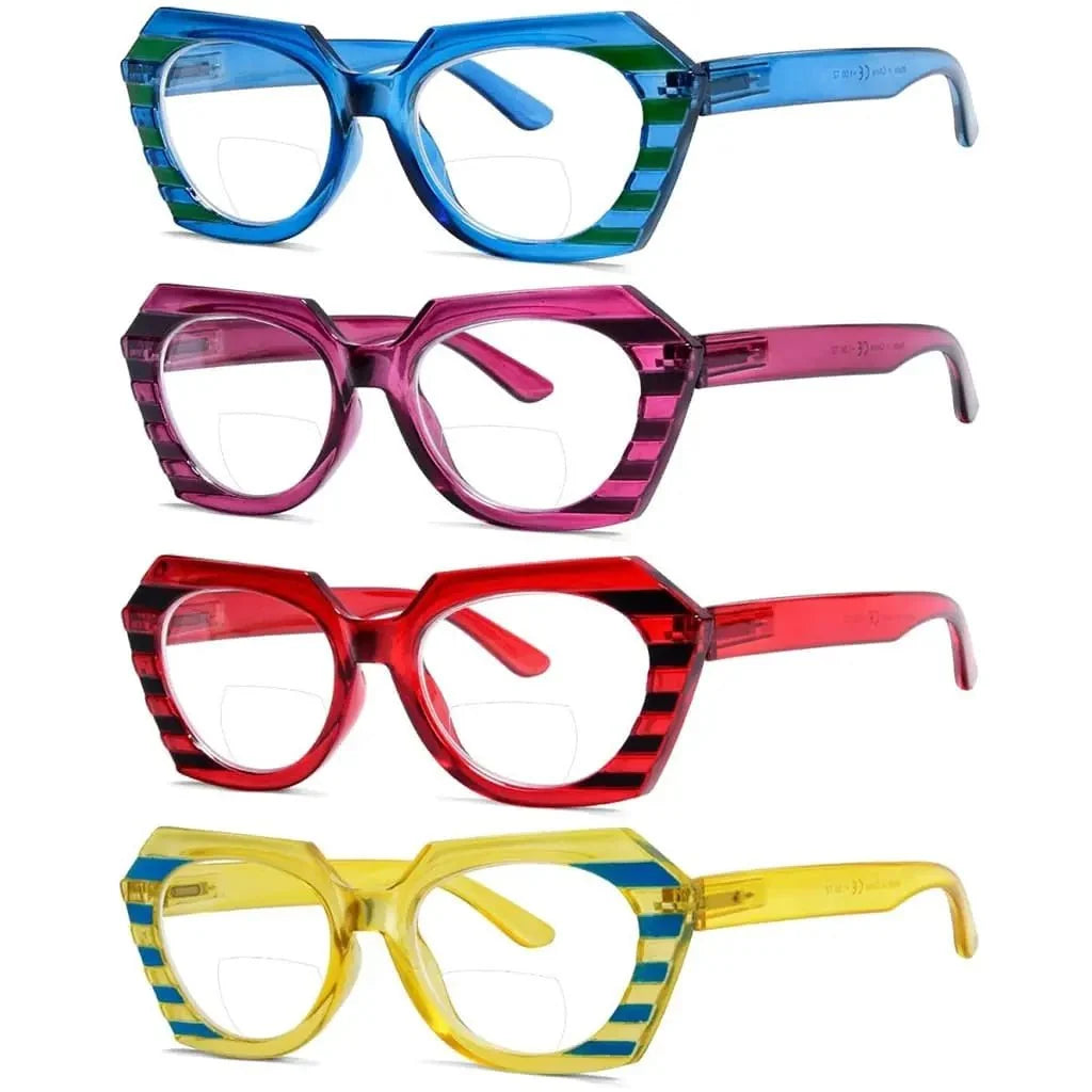 4 Pack Oval Design Bifocal Reading Glasses Stripe Readers BR2135
