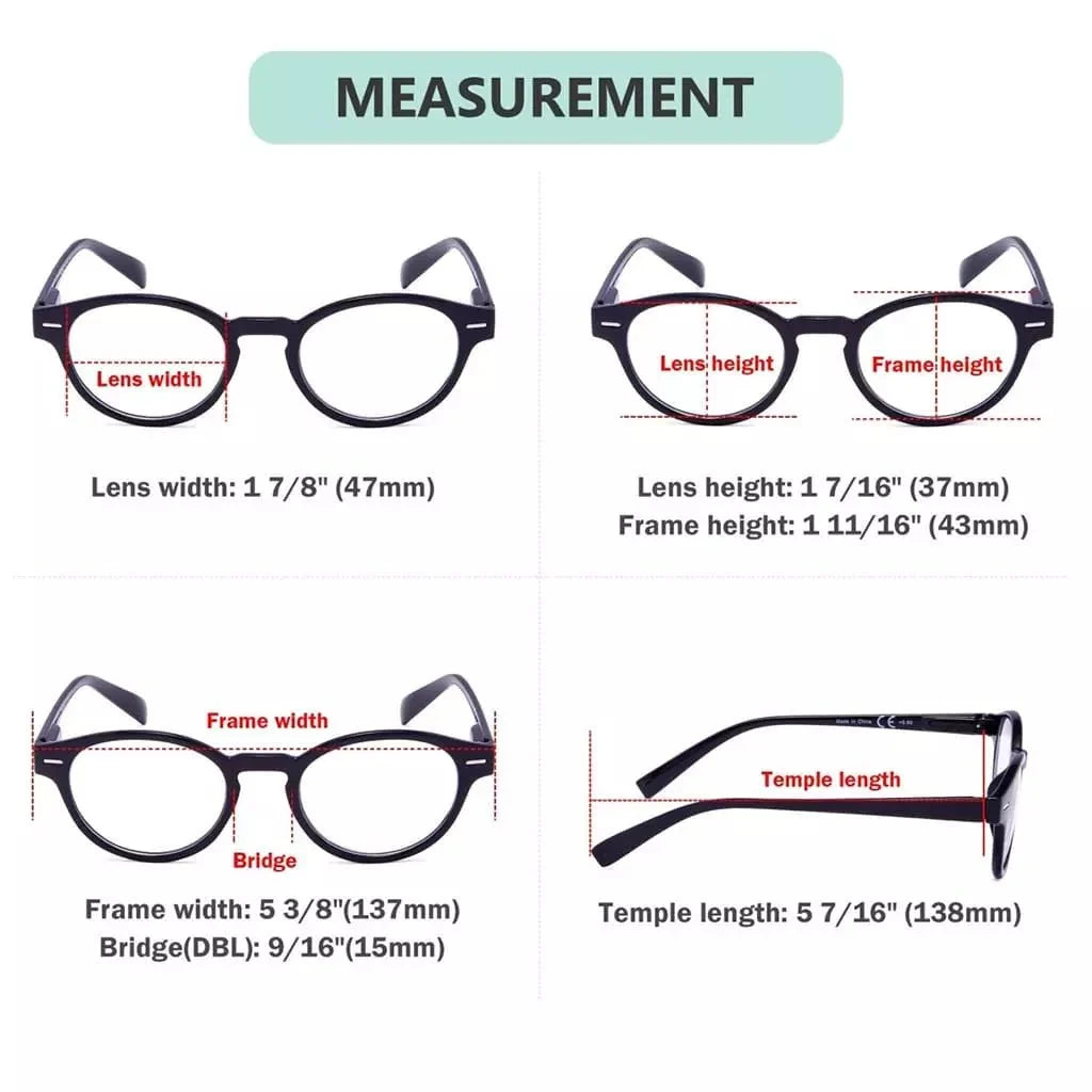 4 Pack Oval Reading Glasses Retro Readers R091