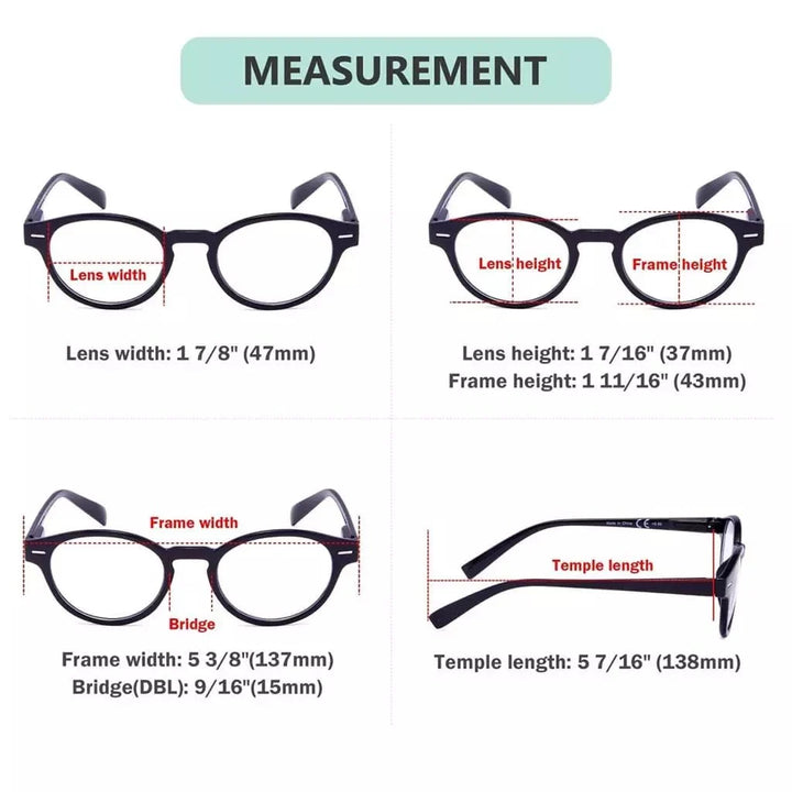 4 Pack Oval Reading Glasses Retro Readers R091
