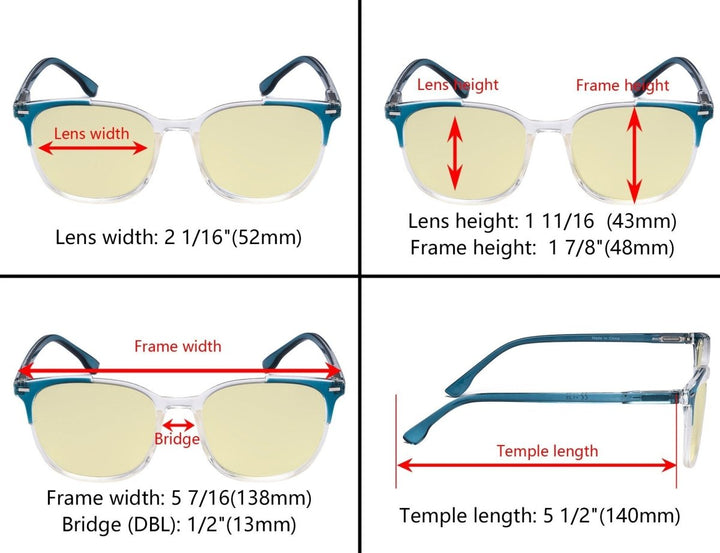 4 Pack Trendy Blue Light Blocking Reading Glasses
