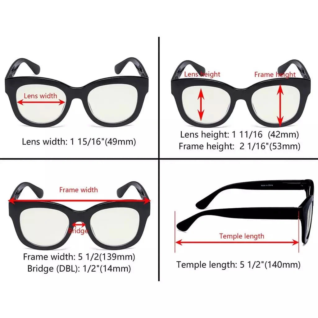 4 Pack Oversized Blue Light Filter Reading Glasses UV1555