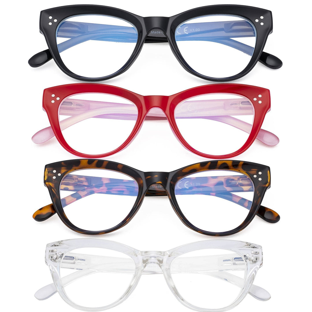 4 Pack Cat-eye Reading Glasses Thicker Frame Readers R9108