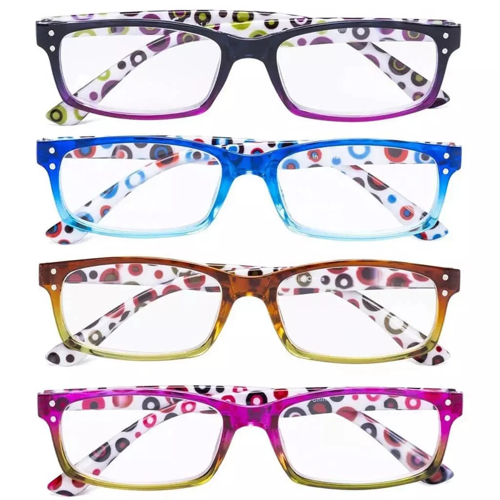 4 Pack Patterned Temple Polka Dot Reading Glasses R103P