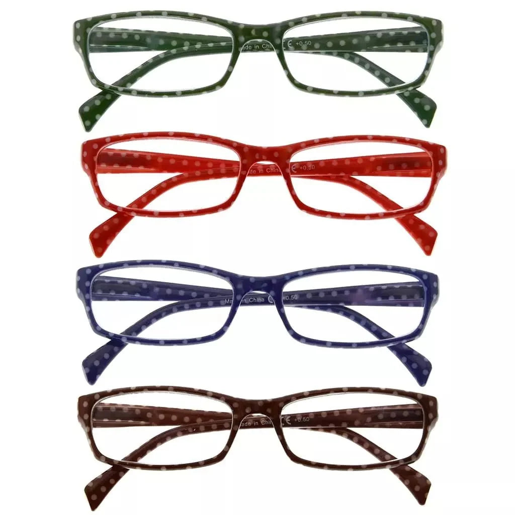 4 Pack Polka Dots Pattern Temple Reading Glasses RT1803PB