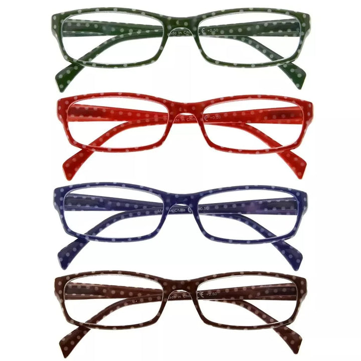 4 Pack Polka Dots Pattern Temple Reading Glasses RT1803PB