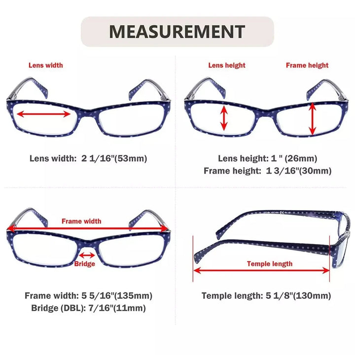 4 Pack Polka Dots Pattern Temple Reading Glasses RT1803PB
