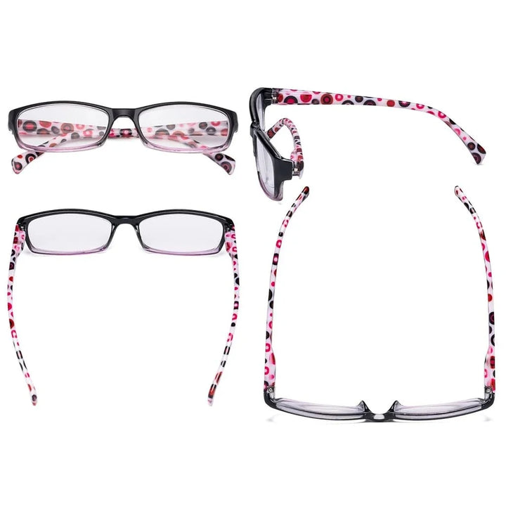 4 Pack Polka Dots Rectangle Reading Glasses RT1803P