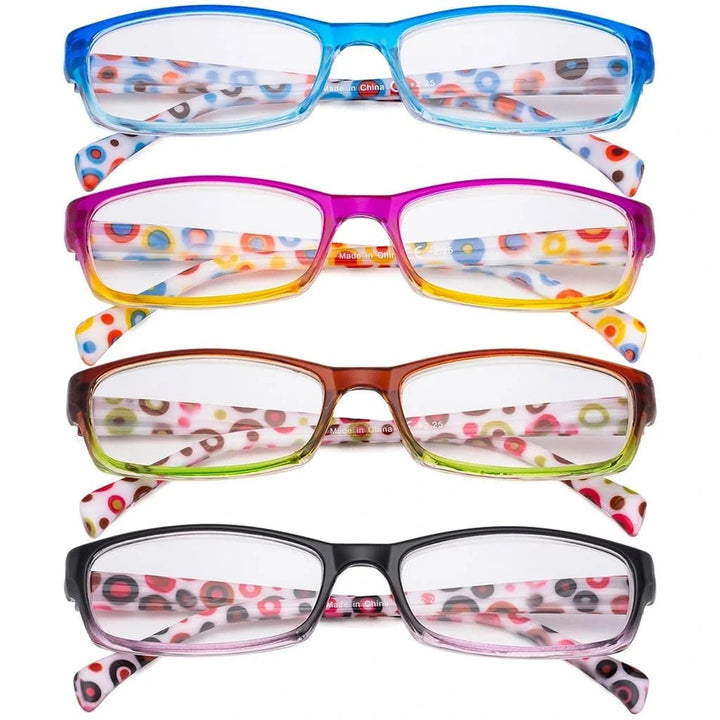4 Pack Polka Dots Rectangle Reading Glasses RT1803P