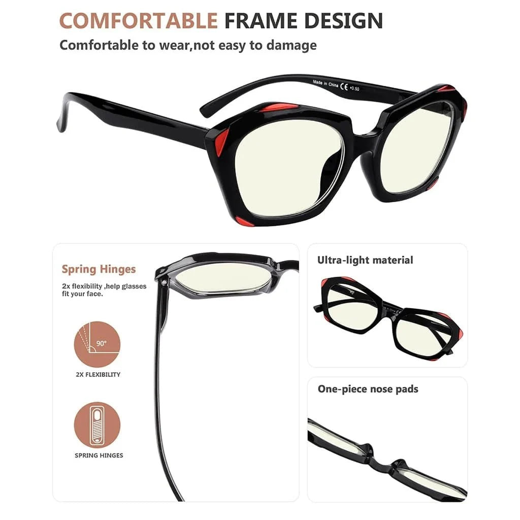 4 Pack Polygon Blue Light Filter Reading Glasses UV2129