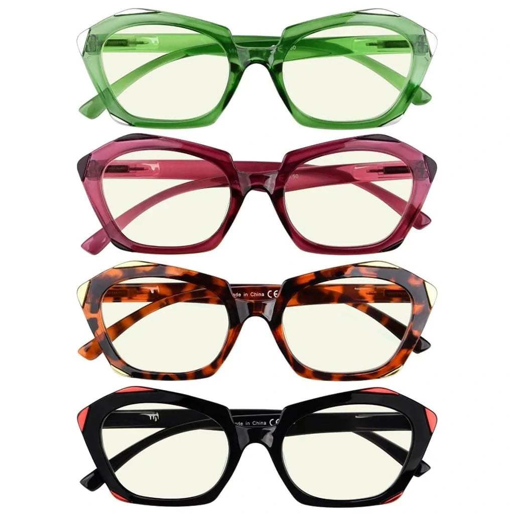 4 Pack Polygon Blue Light Filter Reading Glasses UV2129