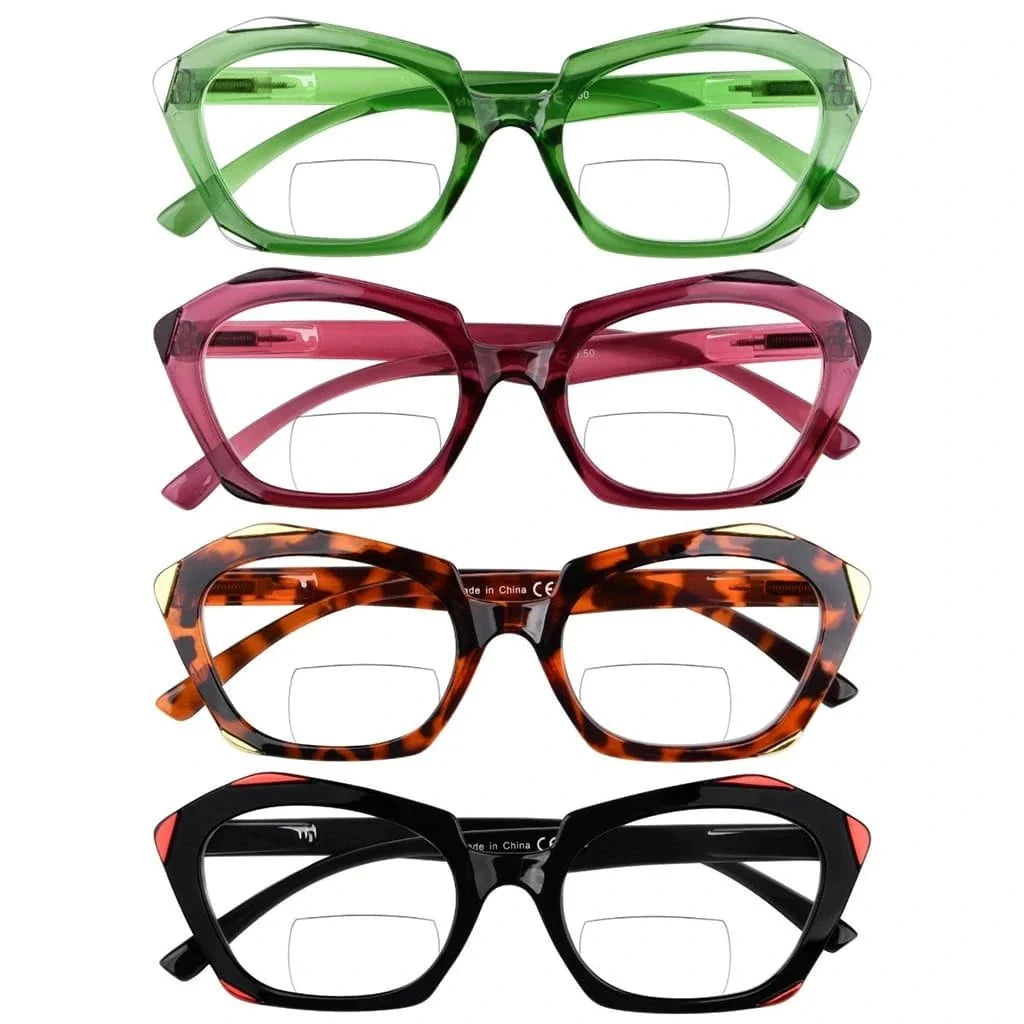 4 Pack Polygon Retro Bifocal Reading Glasses Edgy Readers BR2129