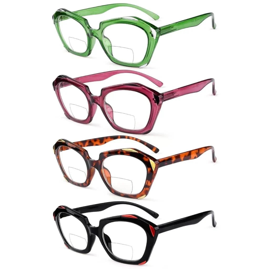 4 Pack Polygon Retro Bifocal Reading Glasses Edgy Readers BR2129