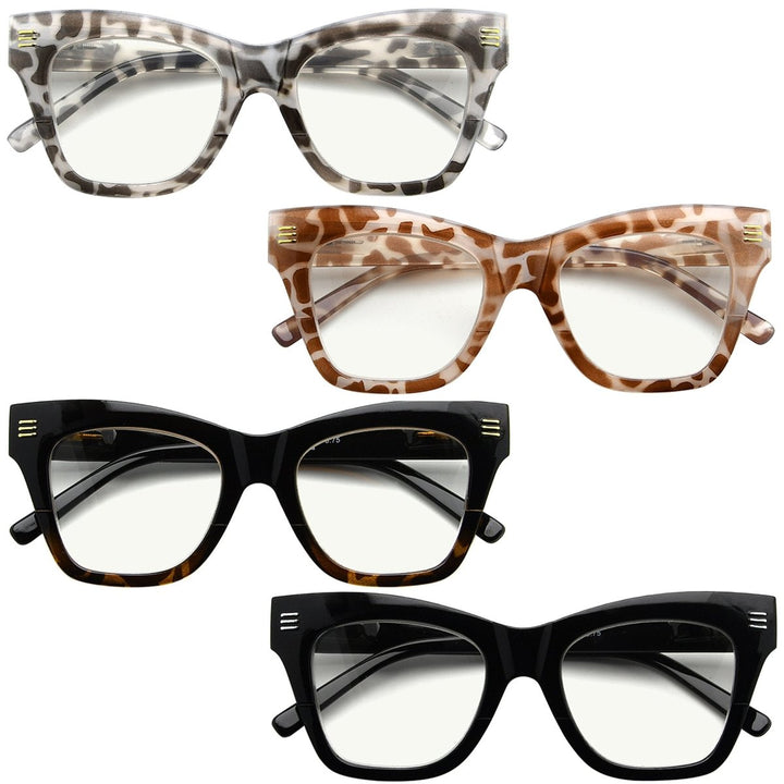 4 Pack Leopard Print Stylish Multifocus Reading Glasses M2111