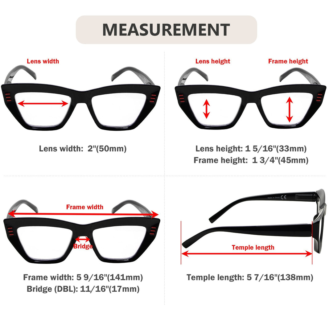 4 Pack Cat-eye Reading Glasses Thicker Frame Readers R2017