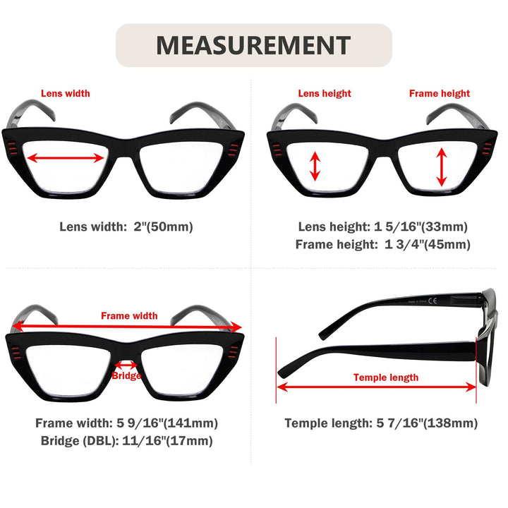 4 Pack Cat-eye Reading Glasses Thicker Frame Readers R2017