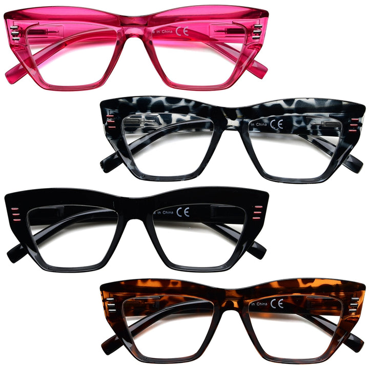 4 Pack Cat-eye Reading Glasses Thicker Frame Readers R2017