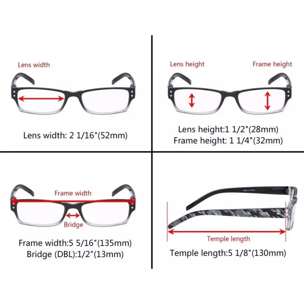 4 Pack Reading Glasses Fashion Readers R012B-A