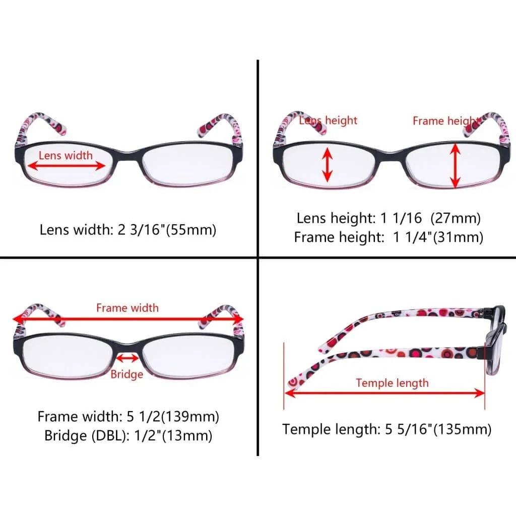 4 Pack Reading Glasses with Cute Polka Dots Temples R908PC