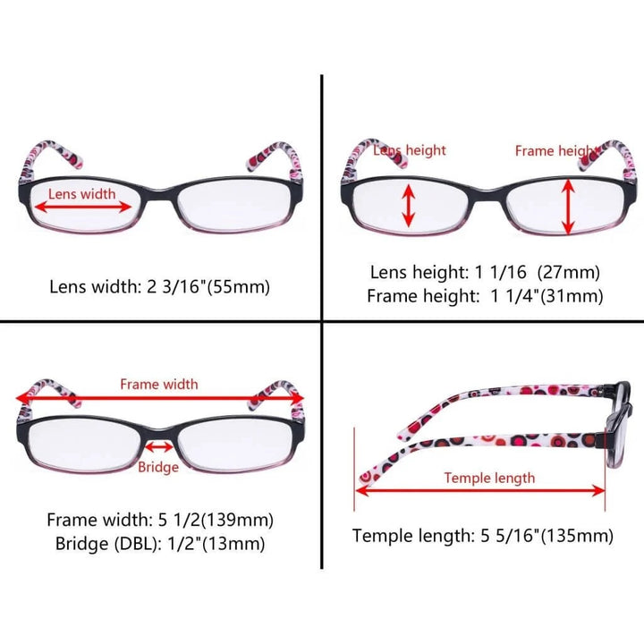 4 Pack Reading Glasses with Cute Polka Dots Temples R908PC