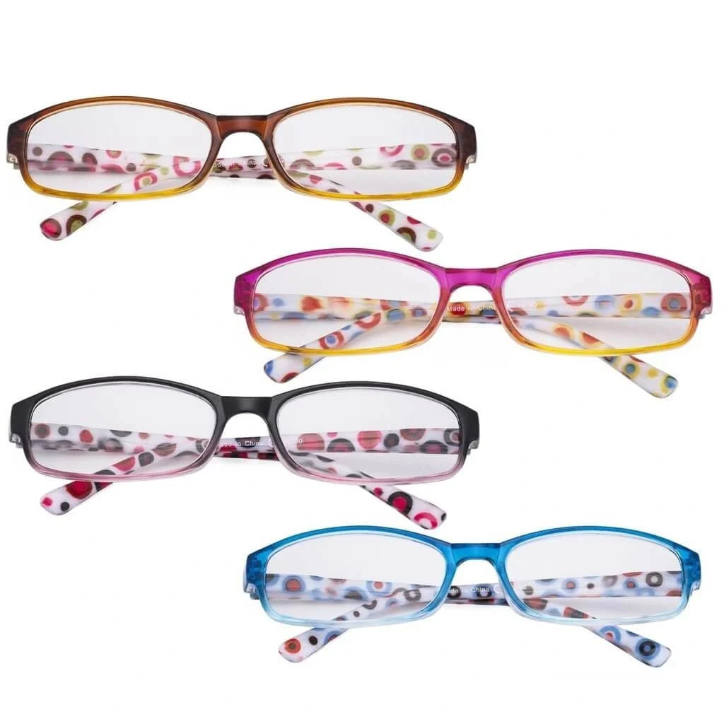 4 Pack Reading Glasses with Cute Polka Dots Temples R908PC