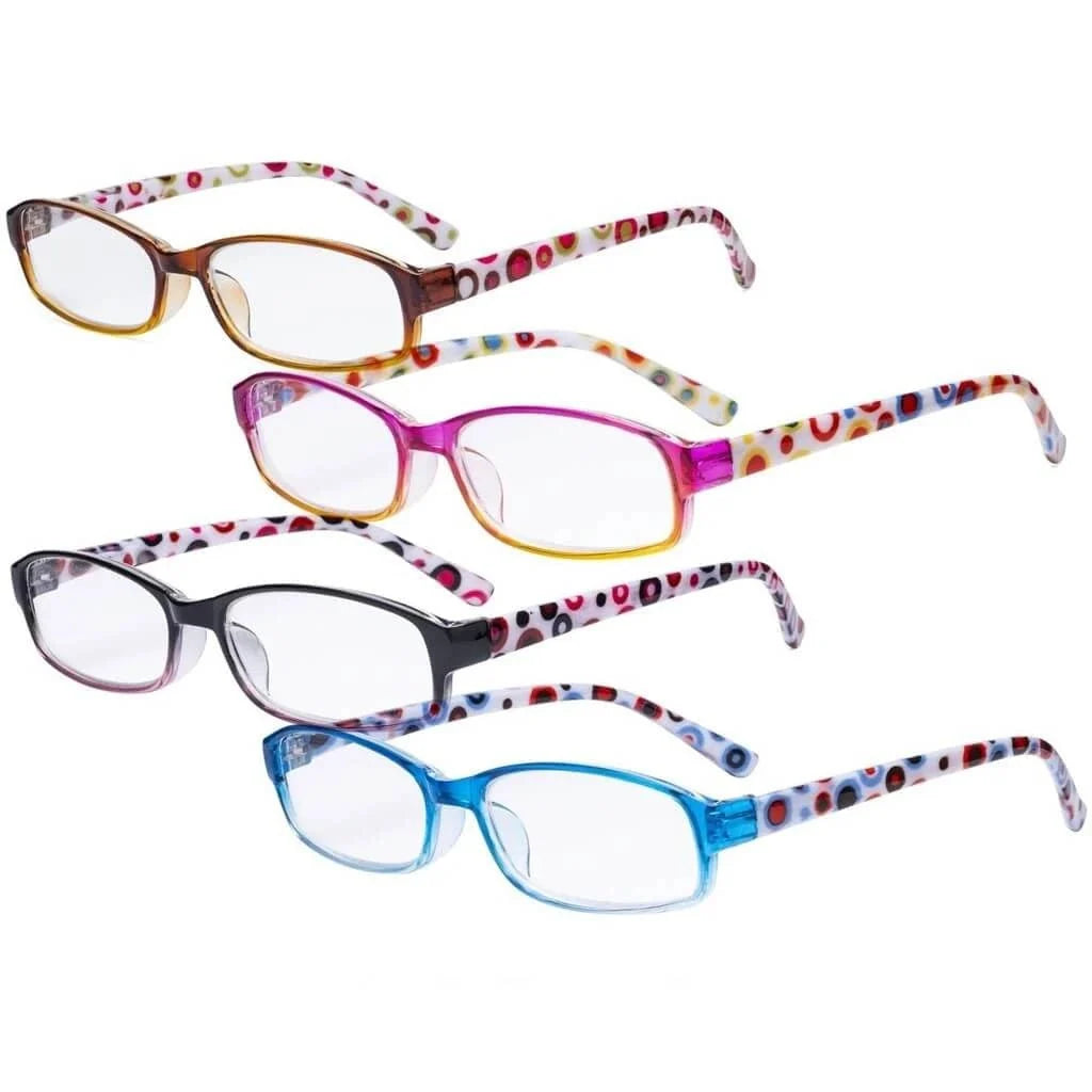 4 Pack Reading Glasses with Cute Polka Dots Temples R908PC