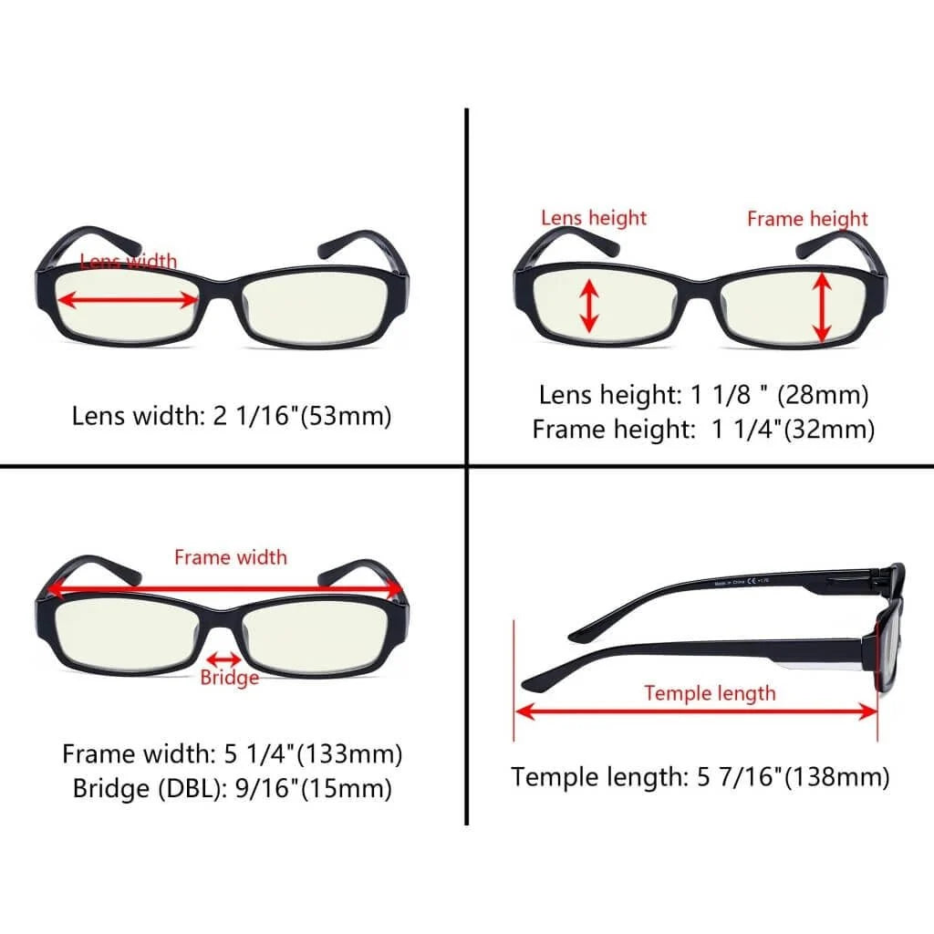 4 Pack Rectangle Blue Light Filter Readers UVR9105