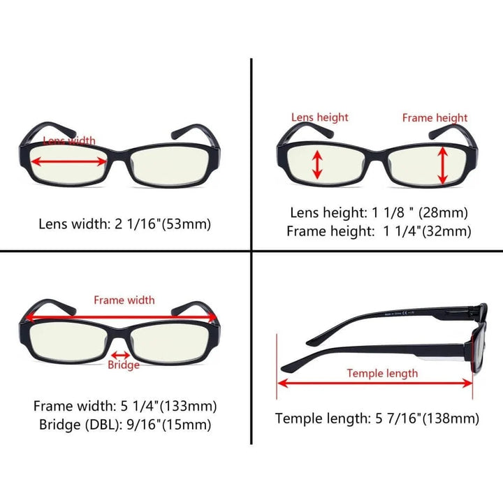 4 Pack Rectangle Blue Light Filter Readers UVR9105