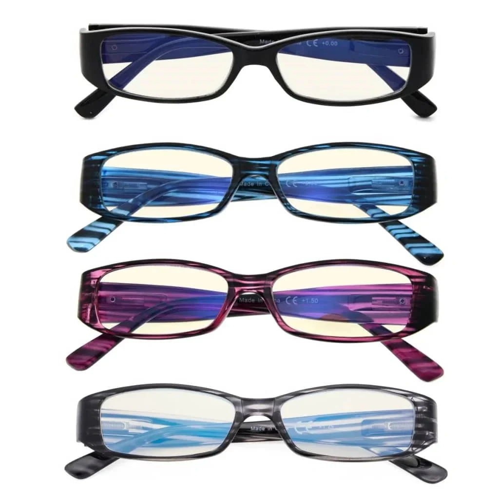 4 Pack Rectangle Blue Light Filter Reading Glasses UVR081