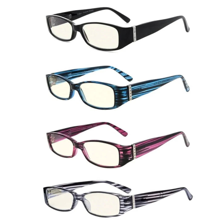 4 Pack Rectangle Blue Light Filter Reading Glasses UVR081