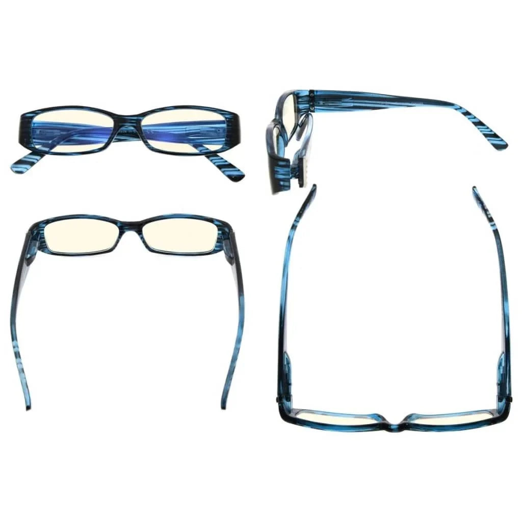 4 Pack Rectangle Blue Light Filter Reading Glasses UVR081