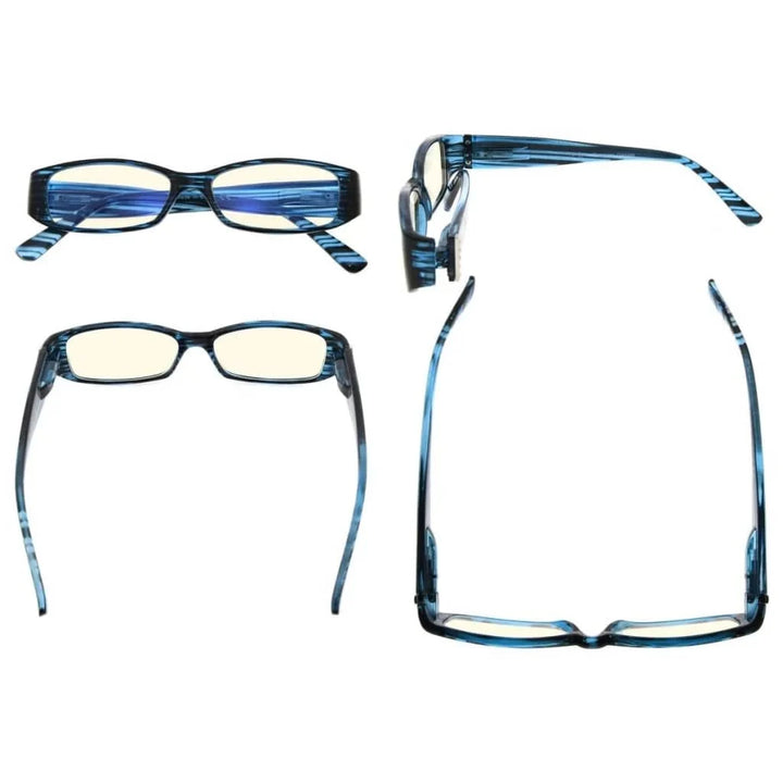 4 Pack Rectangle Blue Light Filter Reading Glasses UVR081