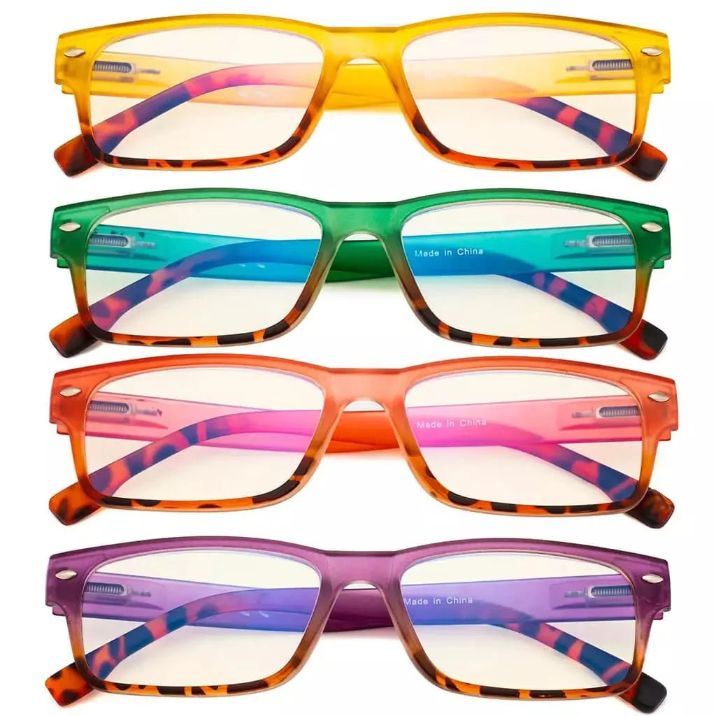 4 Pack Rectangle Blue Light Filter Reading Glasses UVR108D