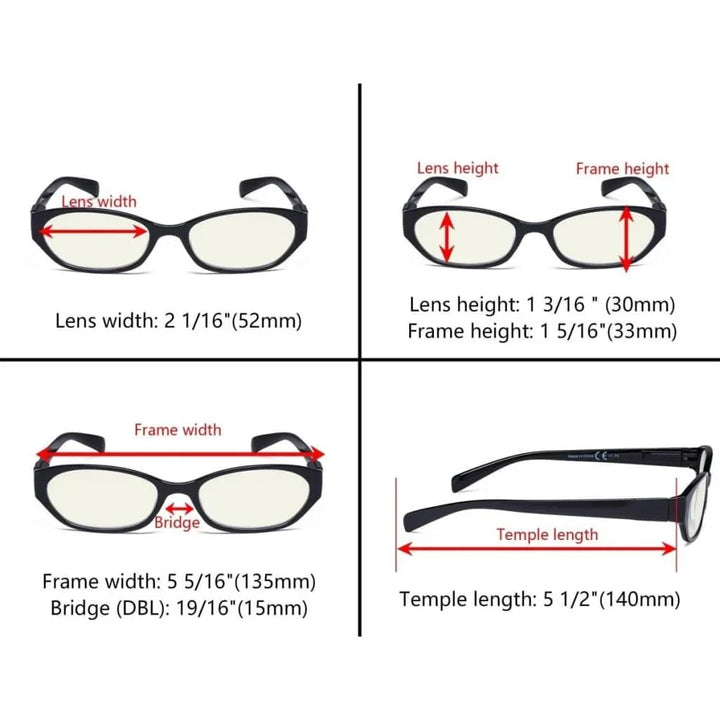 4 Pack Rectangle Blue Light Filter Reading Glasses UVR9101