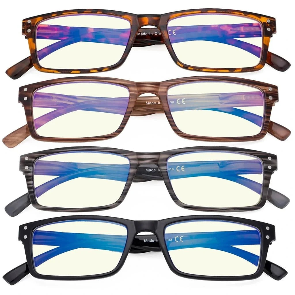 4 Pack Rectangle Chic Blue Light Filter Eyeglasses UVR057