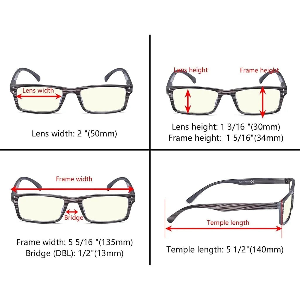 4 Pack Rectangle Chic Blue Light Filter Eyeglasses UVR057
