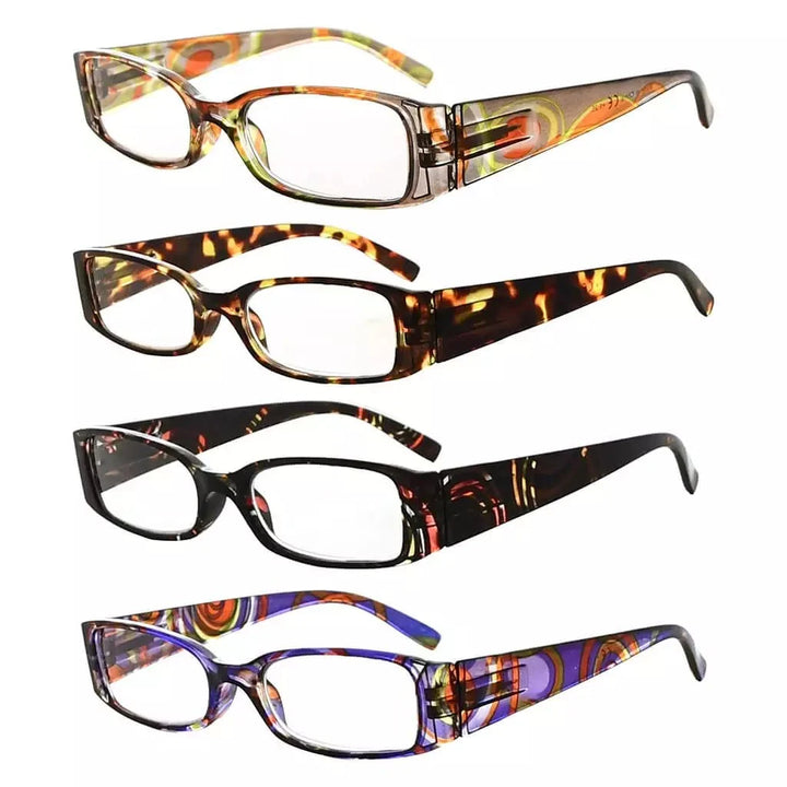 4 Pack Rectangle Fashion Pattern Arms Reading Glasses R040G