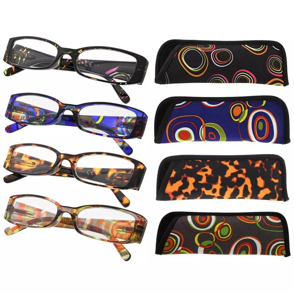 4 Pack Rectangle Fashion Pattern Arms Reading Glasses R040G