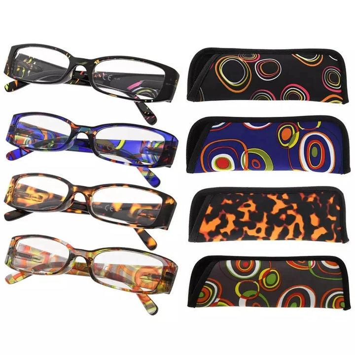 4 Pack Rectangle Fashion Pattern Arms Reading Glasses R040G