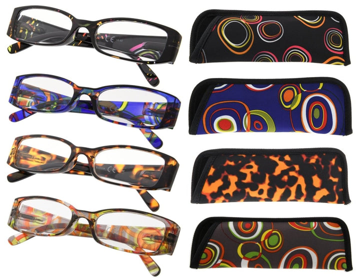 4 Pack Rectangle Reading Glasses Retro Readers R040G