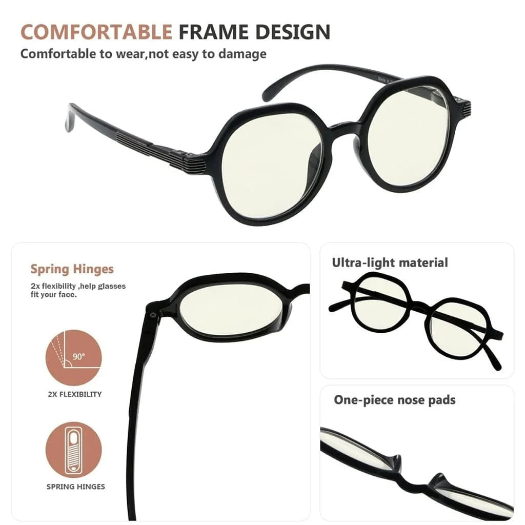 4 Pack Retro Blue Light Filter Reading Glasses UV2008