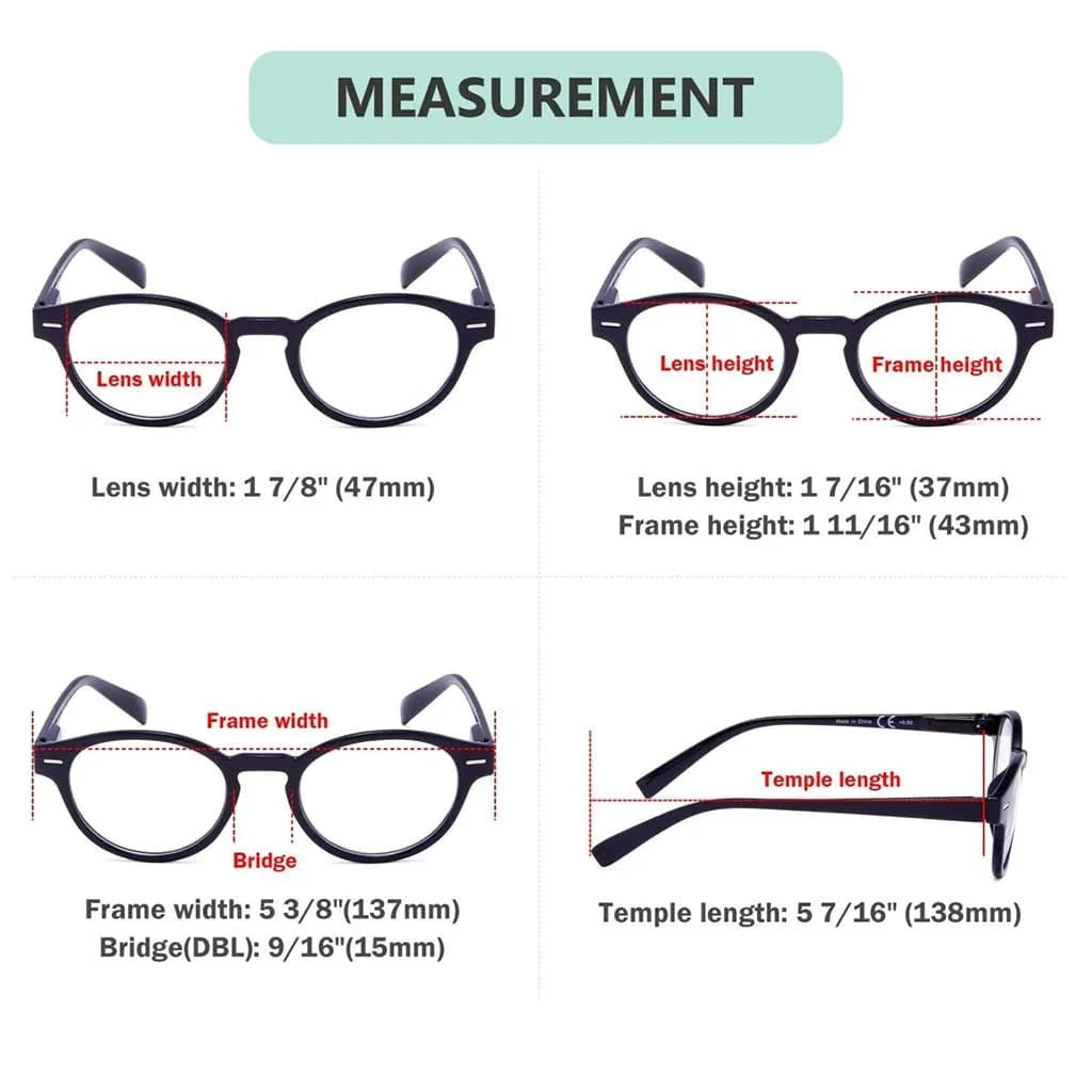 4 Pack Retro Oval Readers Reading Glasses 3-R091