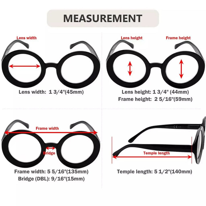 4 Pack Retro Round Reading Glasses Thicker Frame Readers R9109