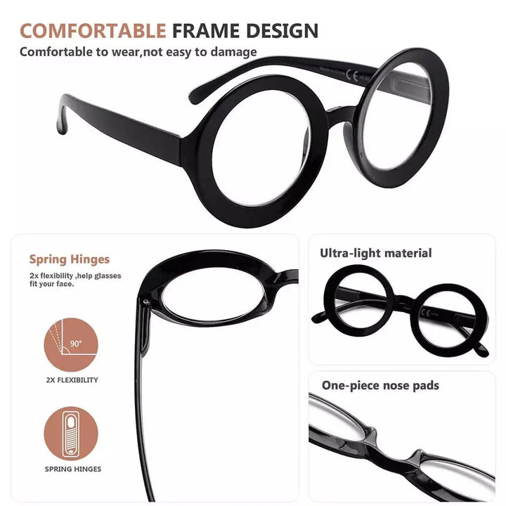 4 Pack Retro Round Reading Glasses Thicker Frame Readers R9109