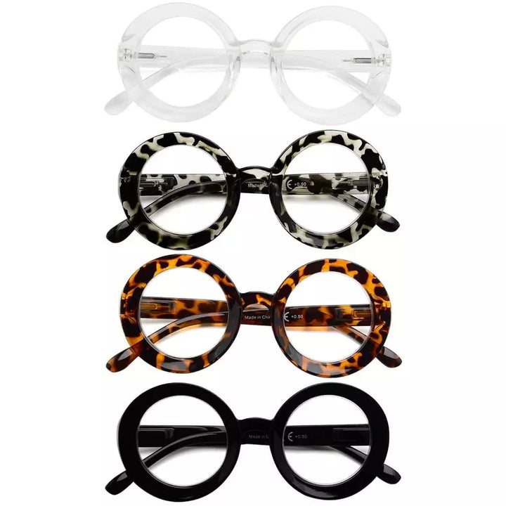 4 Pack Retro Round Reading Glasses Thicker Frame Readers R9109