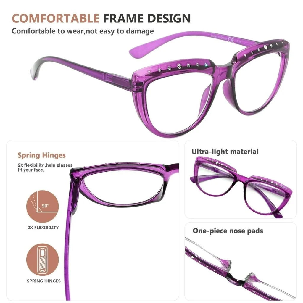 4 Pack Rhinestone Half Moon Reading Glasses R2018