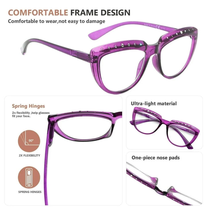 4 Pack Rhinestone Half Moon Reading Glasses R2018