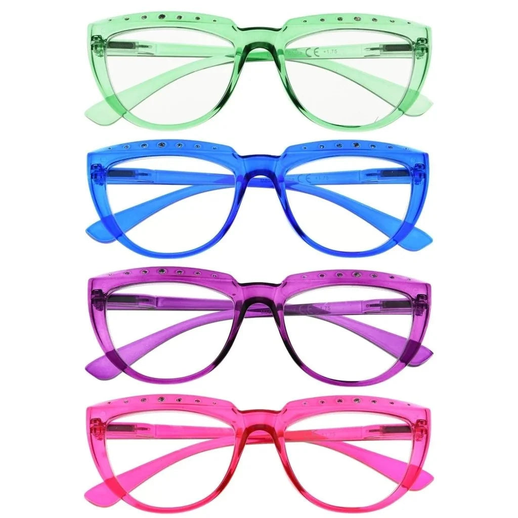 4 Pack Rhinestone Half Moon Reading Glasses R2018