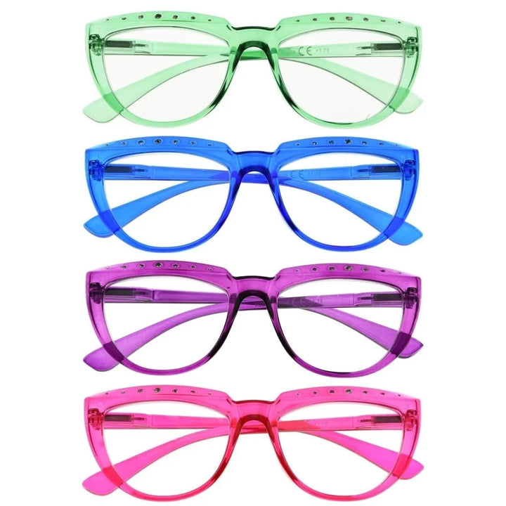 4 Pack Rhinestone Half Moon Reading Glasses R2018